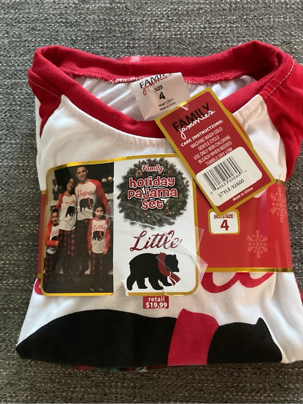 Holiday Little Bear Red & White Kids Pajama Top - Size 4